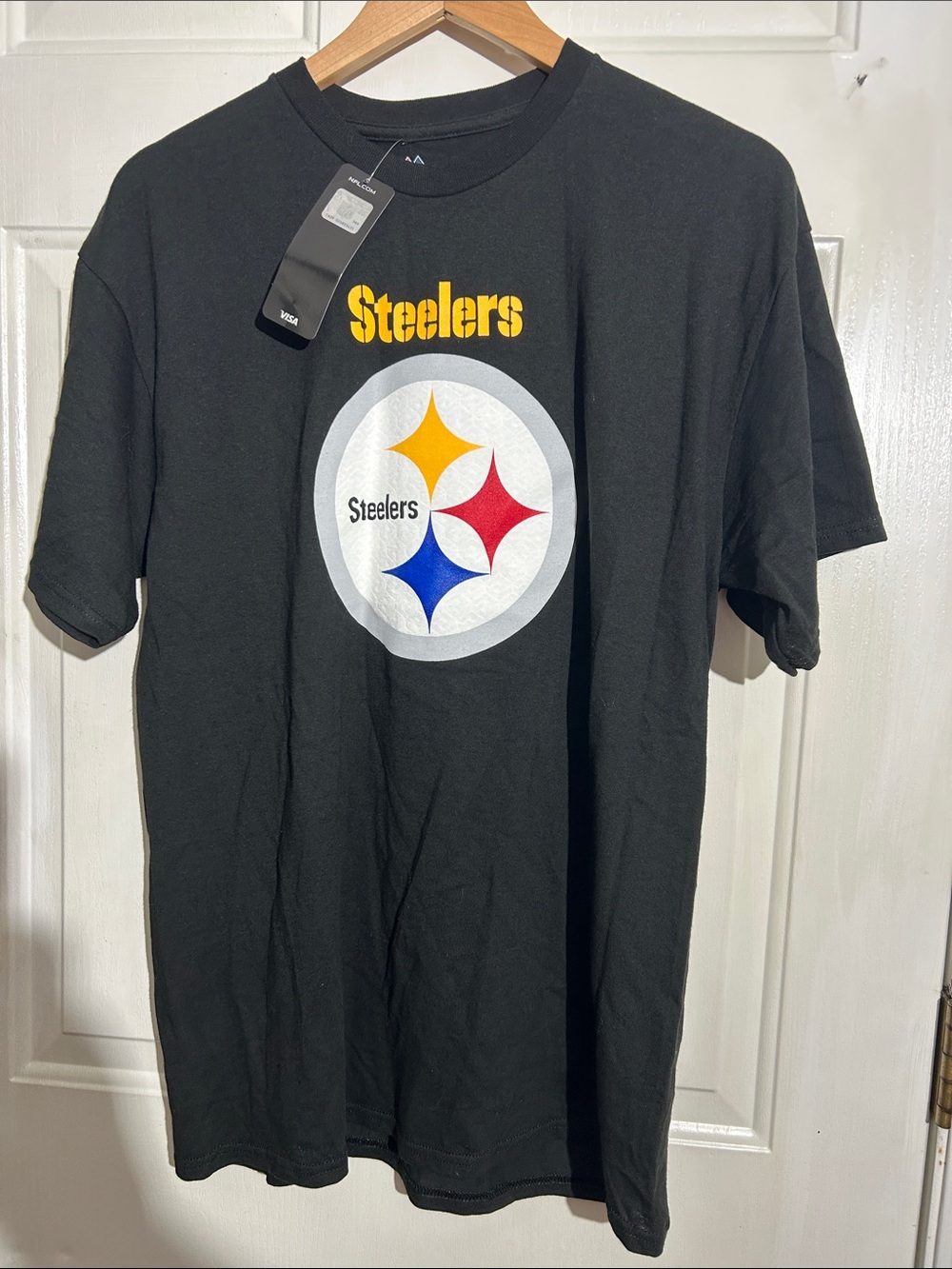 Majestic Black Pittsburgh Steelers Logo Short Sleeve Tee with Multi-Color Emblem